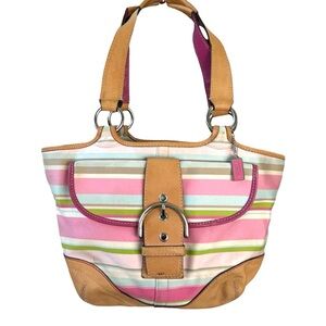 Vintage Y2K Coach SoHo Hampton Twill Stripe Buckle Tote Handbag Purse